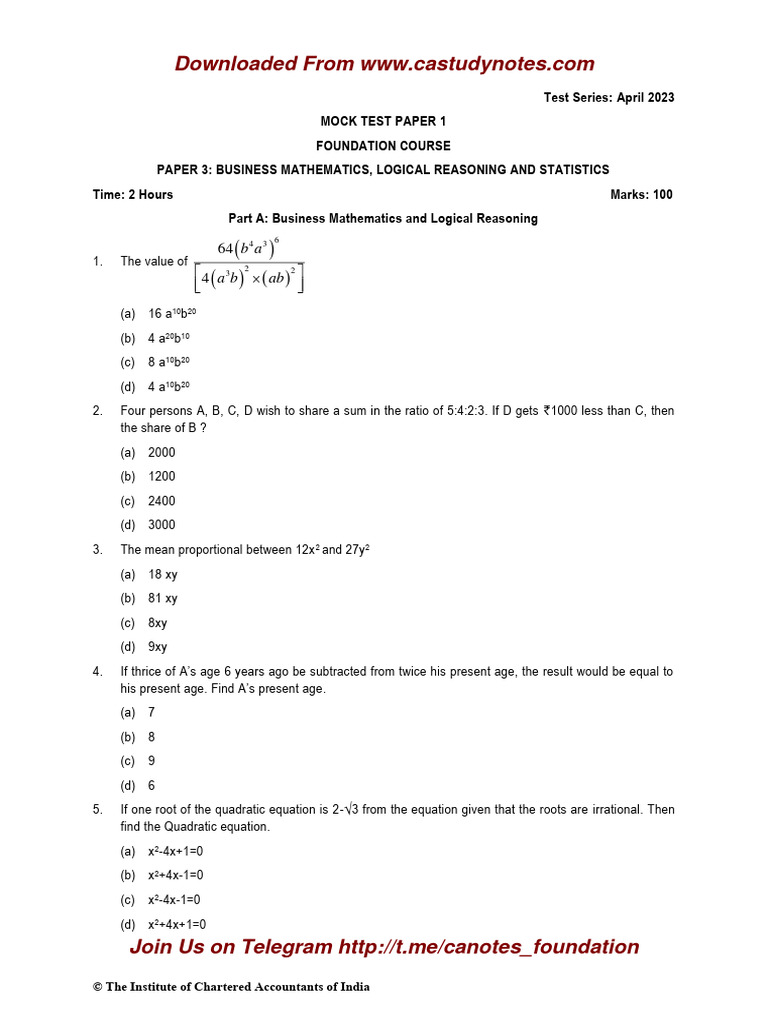 CA Foundation Maths LR Stats Q MTP 1 June 2023 | PDF | Arithmetic ...