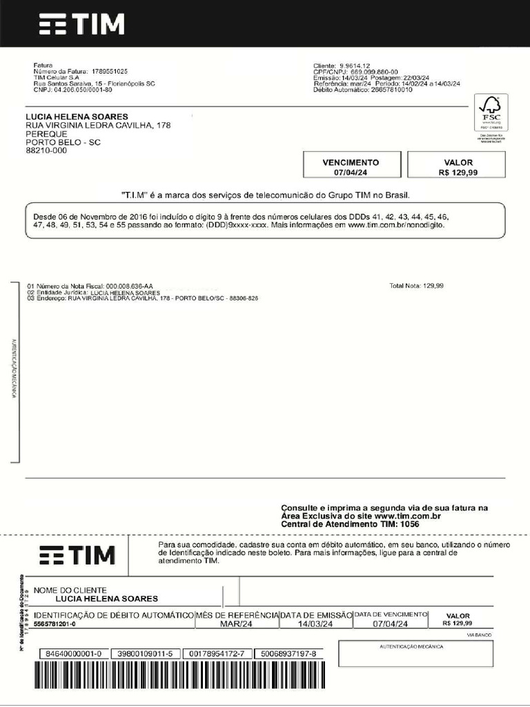 Fatura Tim | PDF