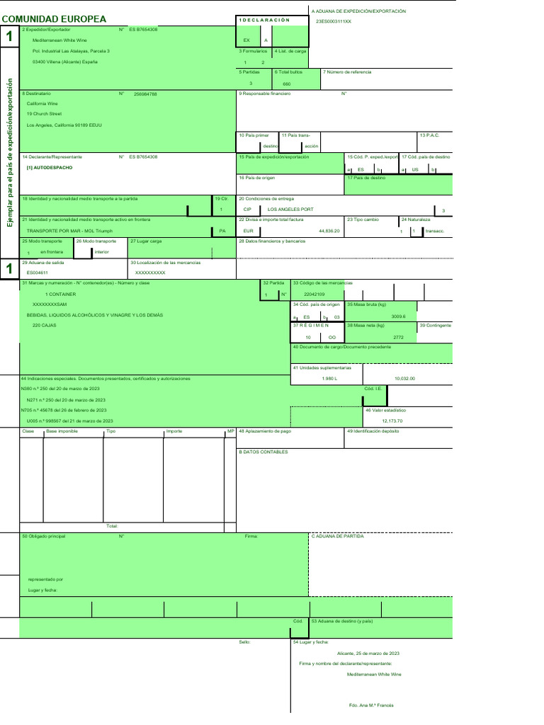 Dua Expor Completado Pdf Aduana