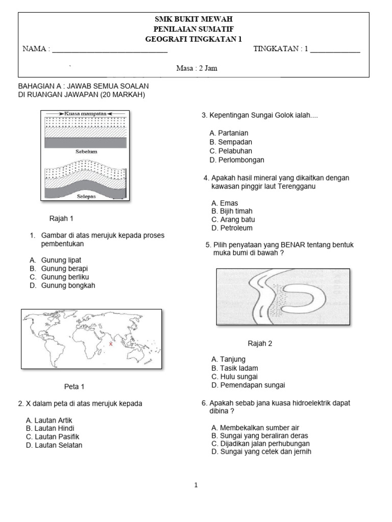 Peperiksaan Akhir Tahu Geo Ting 1 2021 Pdf