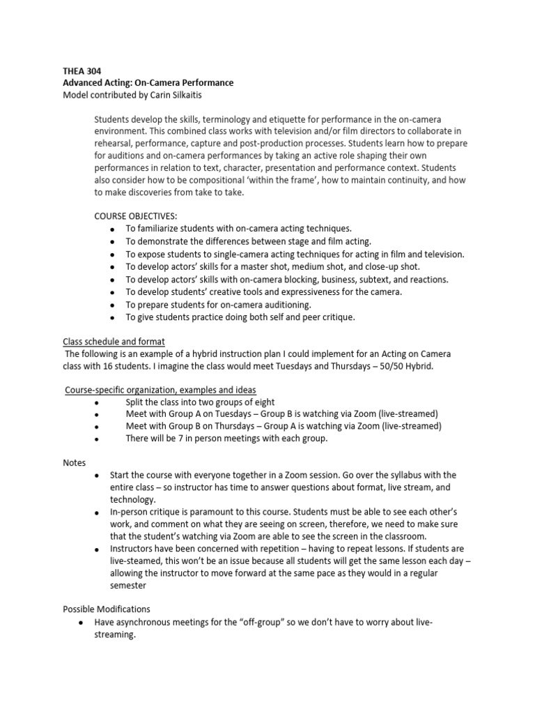 Thea 304 advanced acting on camera performance silkaitis pdf