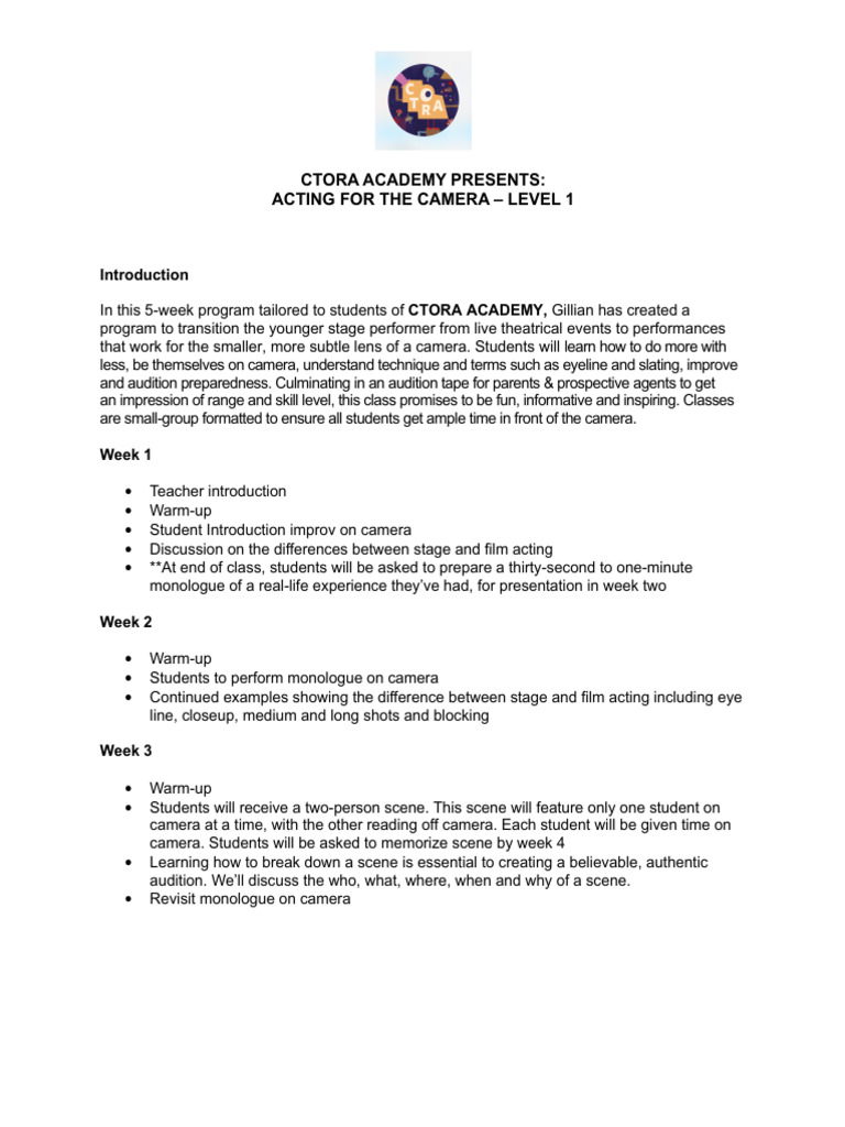 Camera Acting for Young Performers | PDF | Camera | Audition