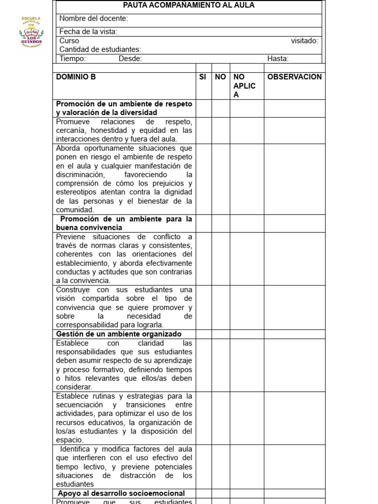 Pauta de Acompañamiento al Aula 2024 | PDF | Salón de clases | Maestros