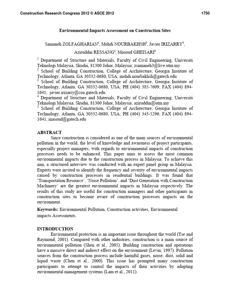 Environmental Impact Assessment in Construction | PDF | Risk | Pollution