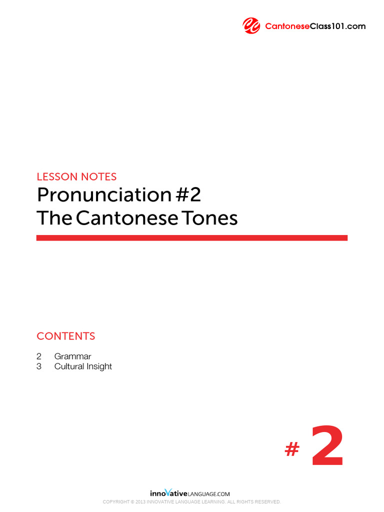 Pronunciation 2 The Cantonese Tones Lesson Notes Download Free