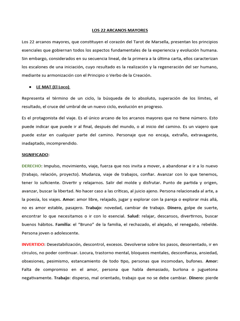 Significado de los Arcanos Mayores | PDF | Tarot | Amor