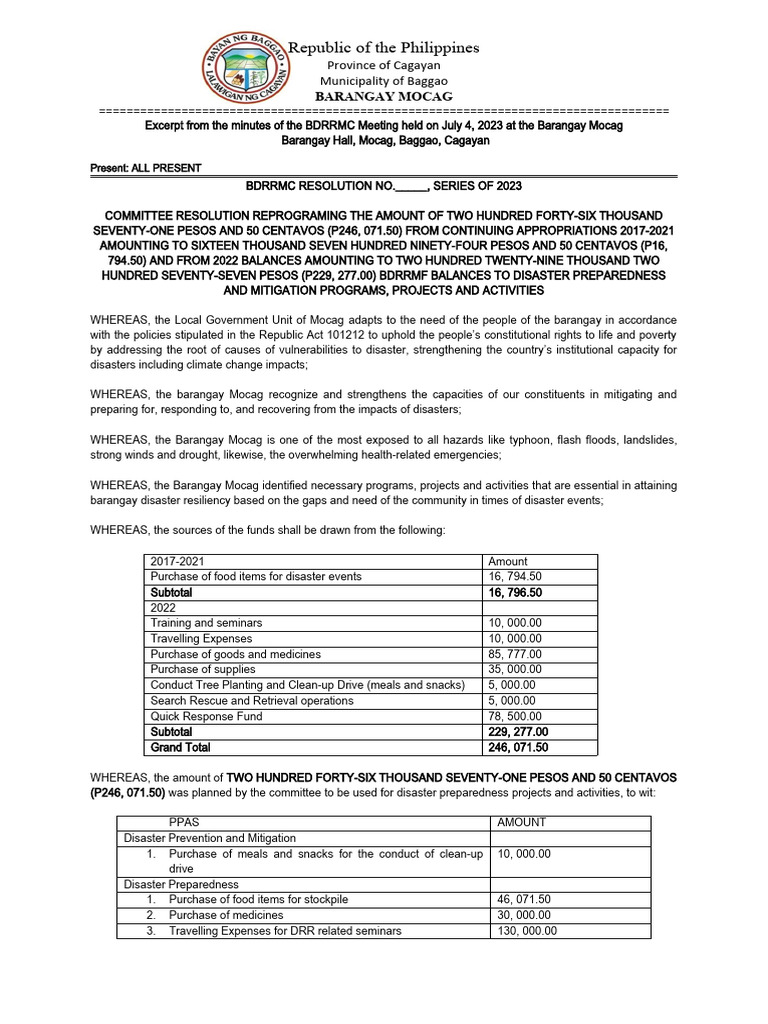 Barangay Mocag Disaster Fund Reprogramming | PDF | Emergency Management ...