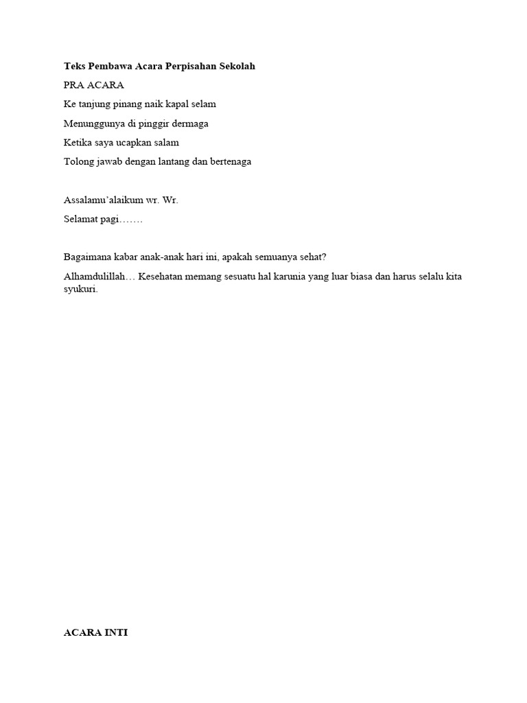 Teks Acara Perpisahan | PDF