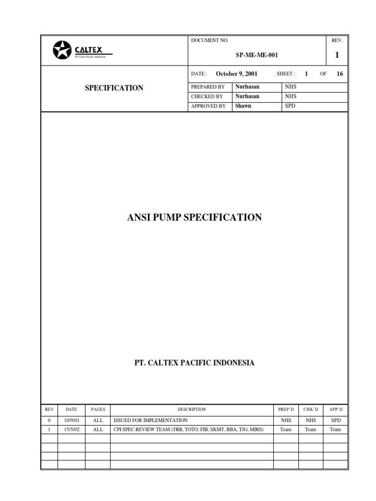 ANSI Pump Specification Overview | PDF | Pump | Specification ...