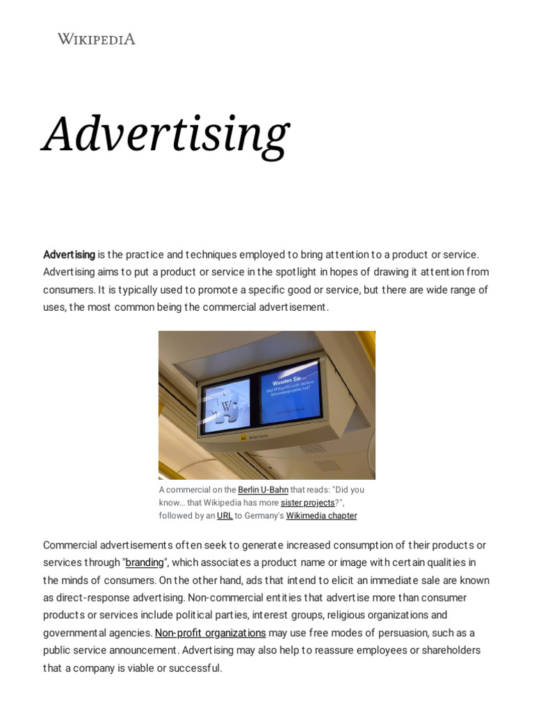 Advertising - Wikipedia | PDF | Advertising | Domain Name