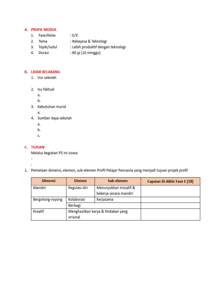 Modul Projek Latihan Pdf