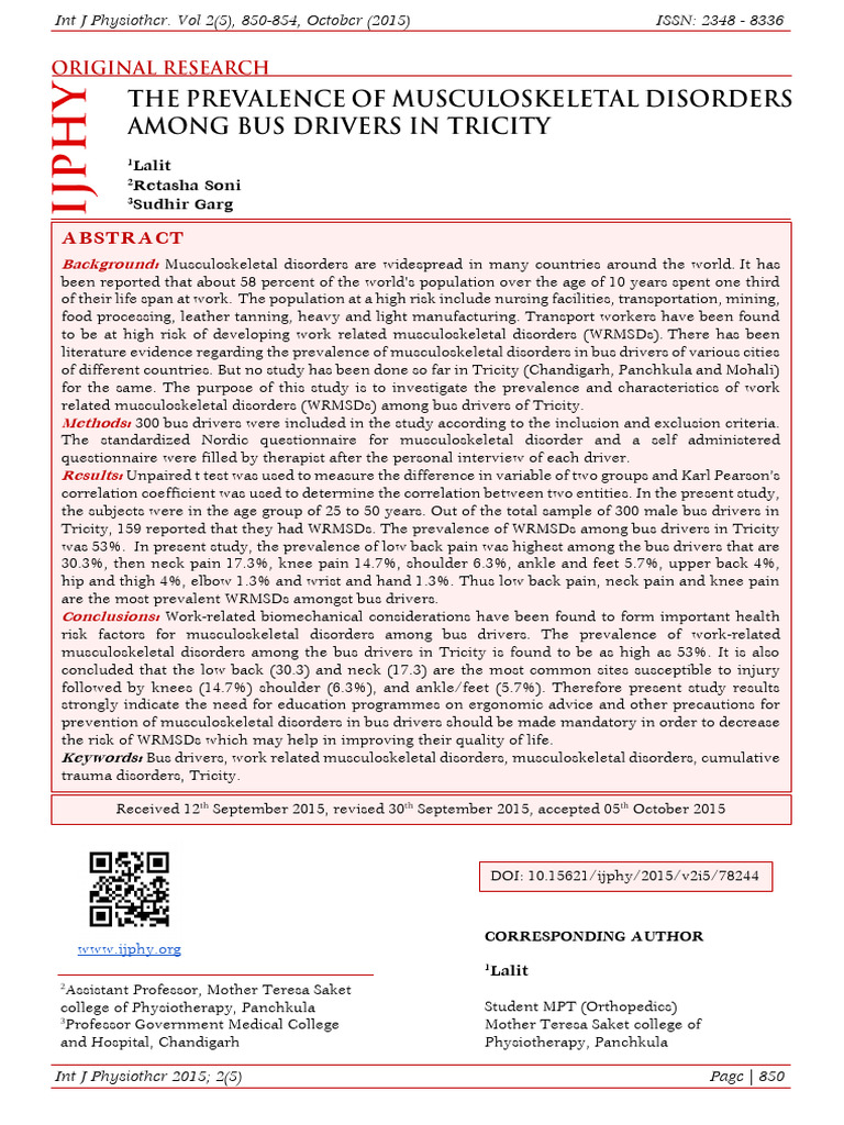 The Prevalence of Musculoskeletal Disorders Among | PDF | Medical ...