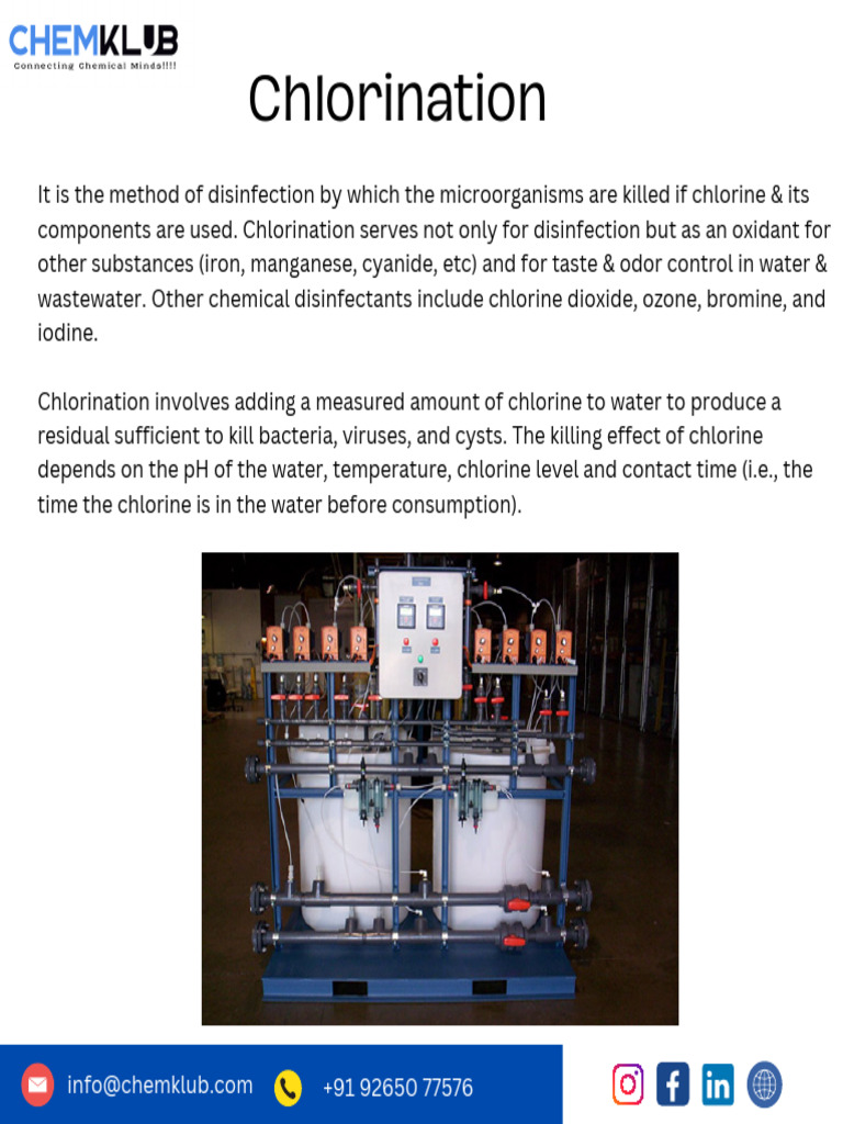 Chlorination PDF Water Purification Disinfectant