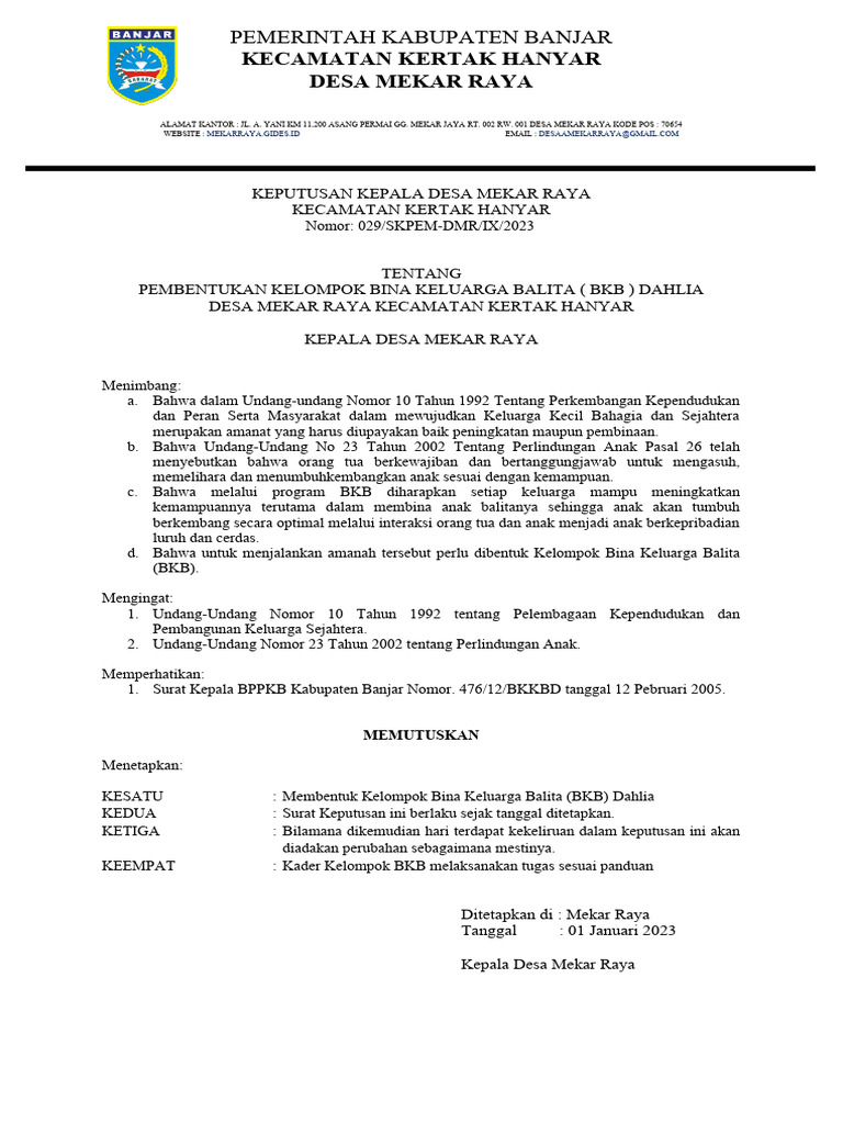 Pembentukan BKB Dahlia Mekar Raya | PDF