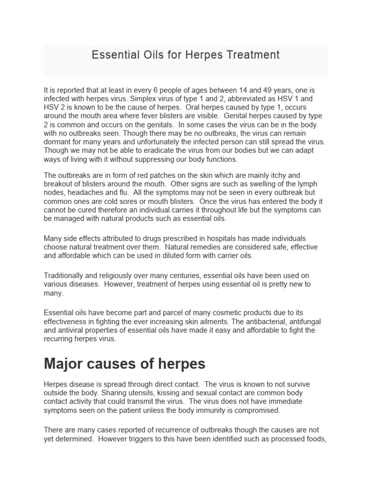 Essential Oils For Herpes Treatment PDF Medical Specialties Clinical Medicine