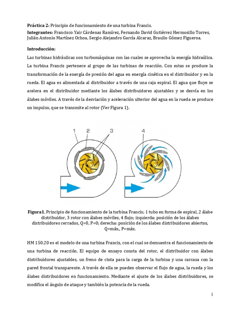 Funcionamiento de la turbina Francis HM 150.20 | PDF | Turbina ...