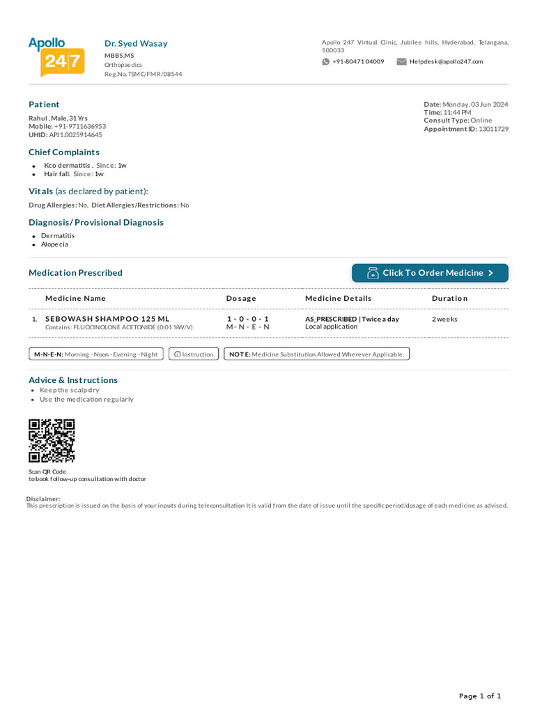 Prescription - Apollo 2471717438553432 | PDF | Medical Treatments ...