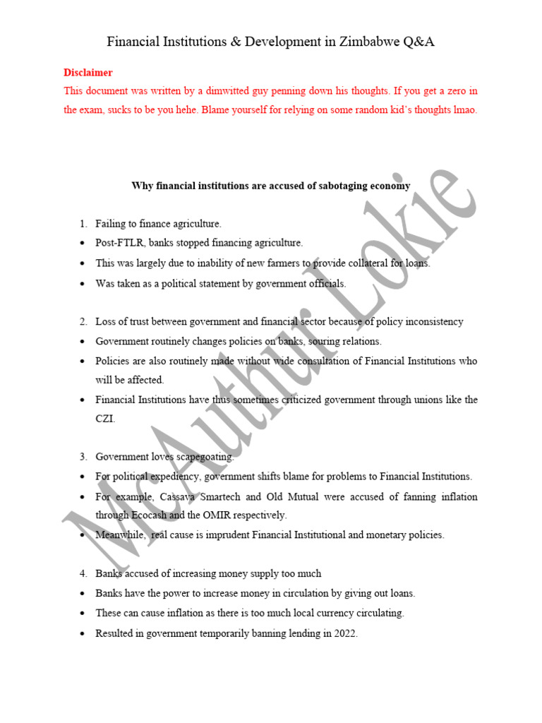 Financial Institutions' Impact on Zimbabwe's Economy | PDF | Foreign ...