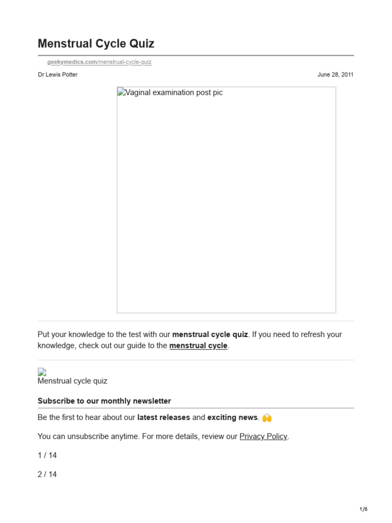 Menstrual Cycle Quiz | PDF | Menstrual Cycle | Luteinizing Hormone