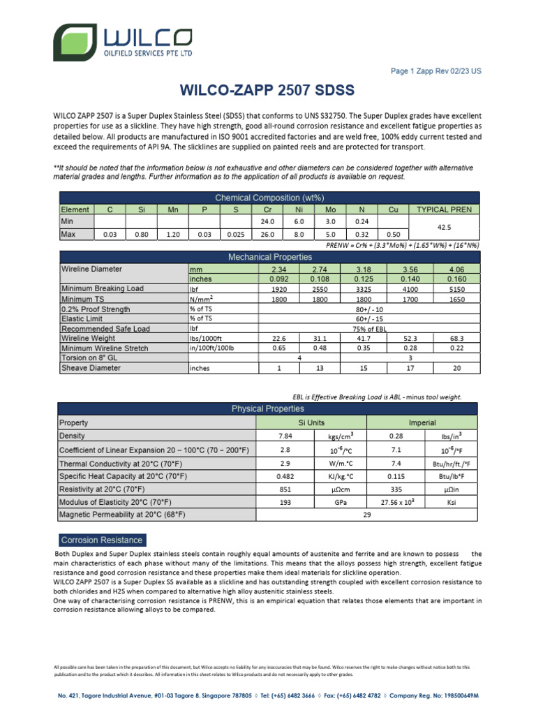 Wilco ZAPP 2507 SDSS Specifications | PDF | Stainless Steel | Materials ...