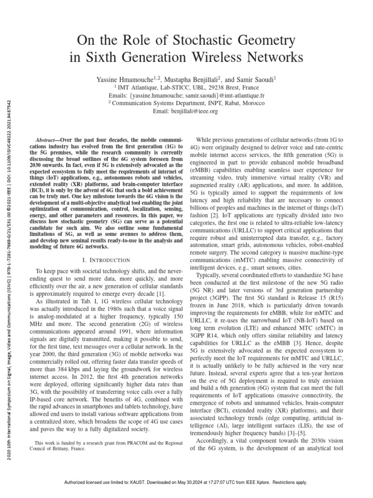 Stochastic Geometry in 6G Networks | PDF | 4 G | Internet Of Things