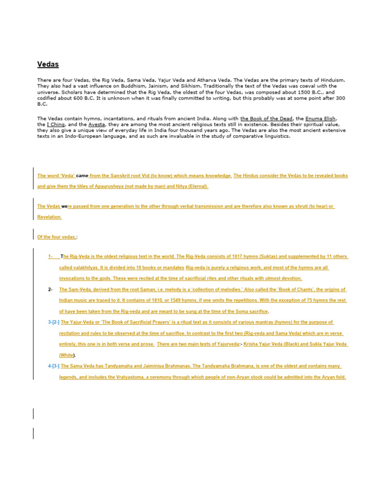 Overview of Vedas and Upanishads | PDF | Vedas | Yoga