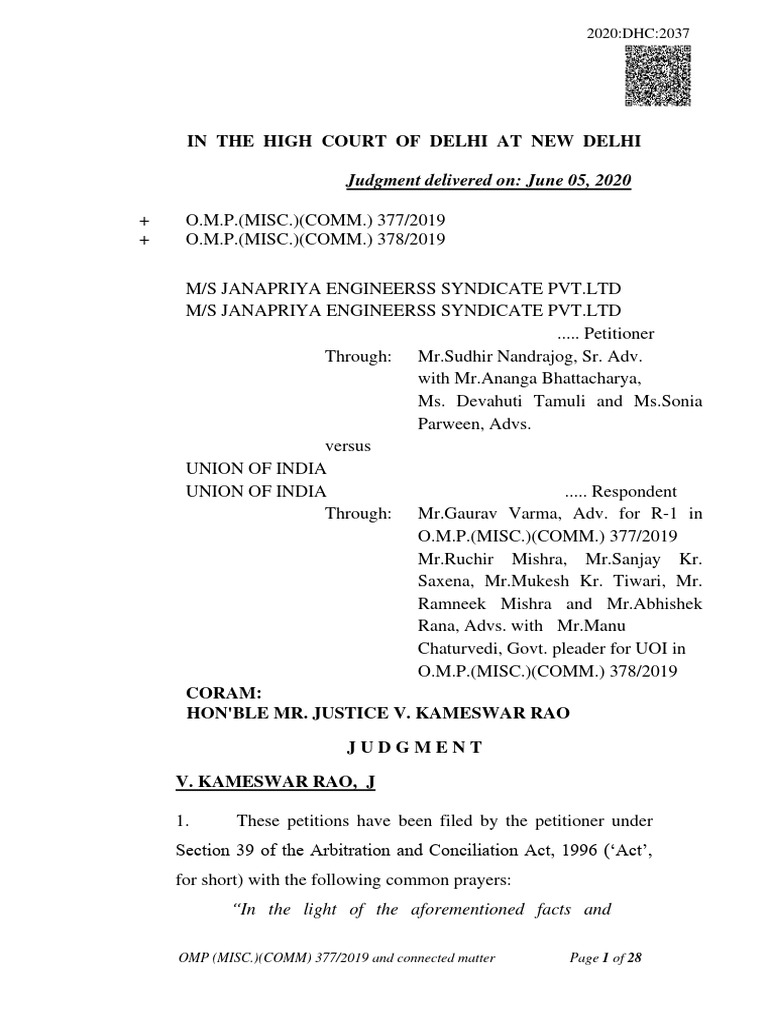 Delhi High Court Arbitration Case 2019 | PDF | Arbitral Tribunal ...