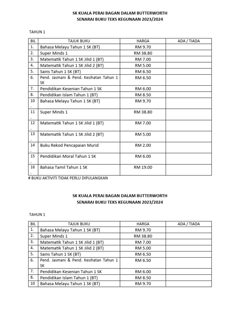 SALINAN SENARAI BUKU TEKS 20232024 | PDF