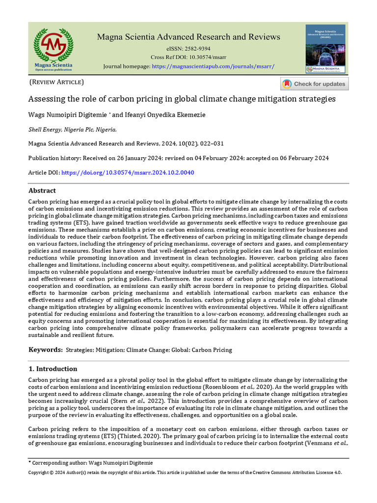 Assessing The Role of Carbon Pricing in Global Climate Change ...