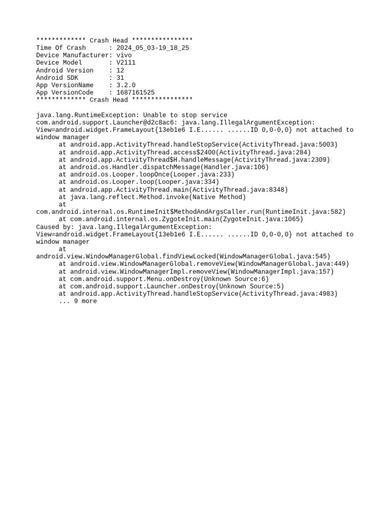 Android App Crash Log | PDF