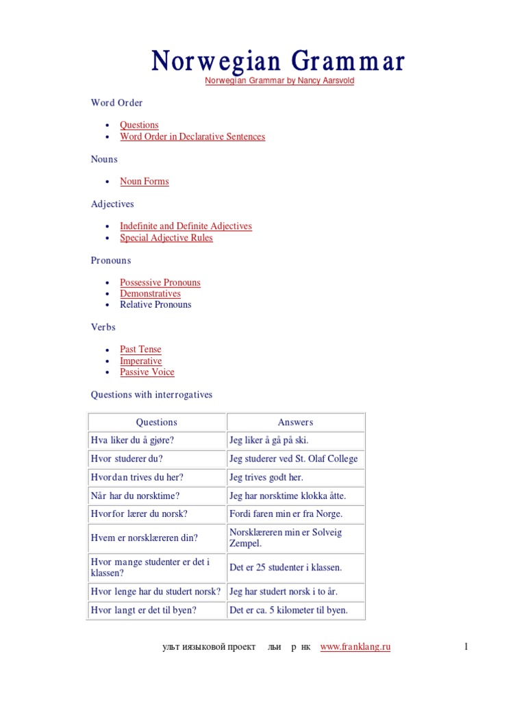 Norwegian Grammar