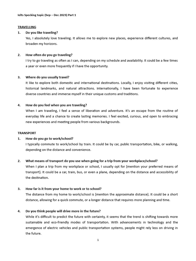 IELTS Speaking Topics: Travel, Transport & More | PDF | Geography ...