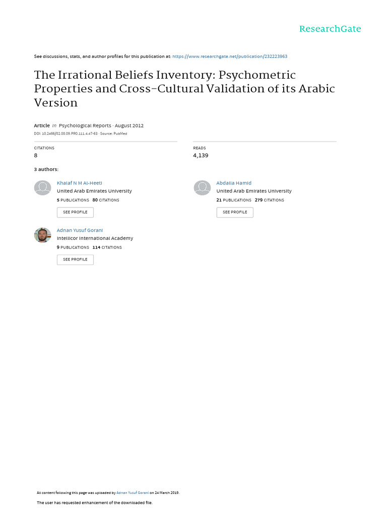 Arabic Irrational Beliefs Inventory Study | PDF | Factor Analysis ...
