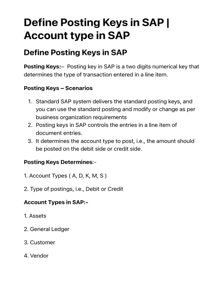 What Is Posting Key 50 In Sap