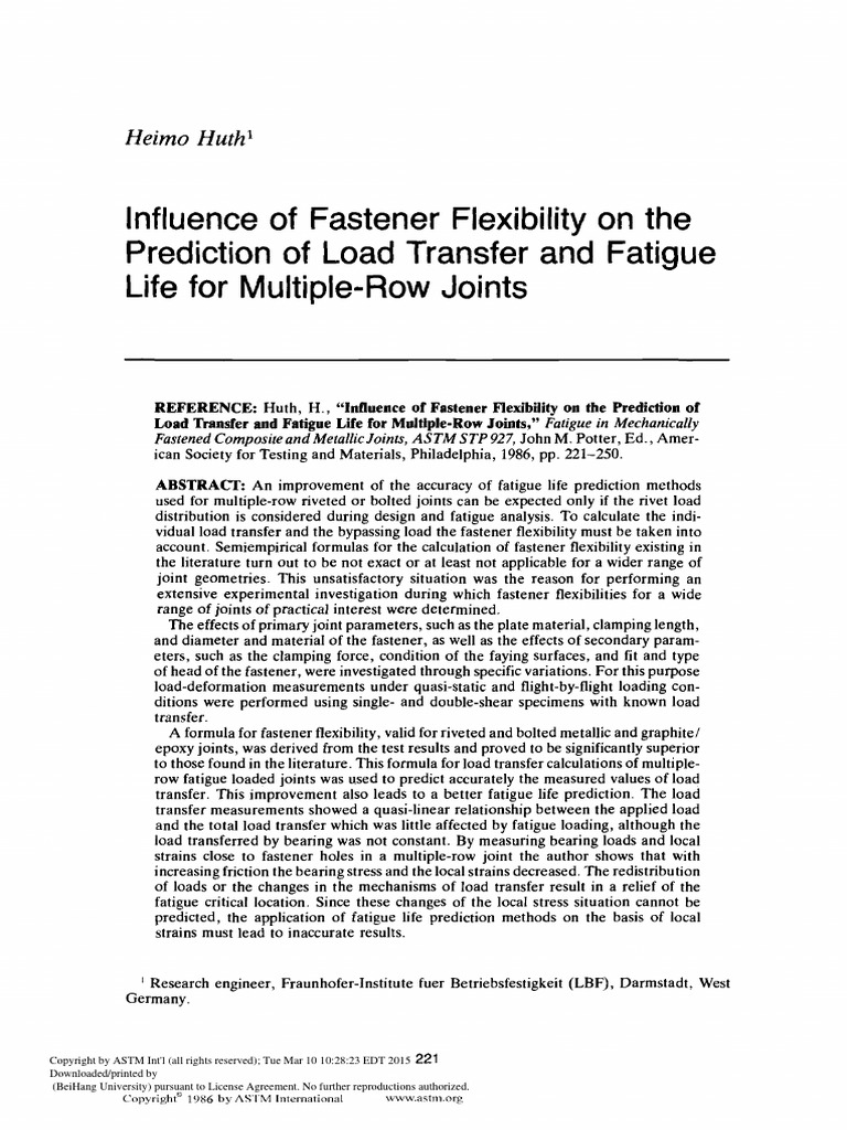 HUTH Influence of Fastener Flexibility On The Prediction of Load ...