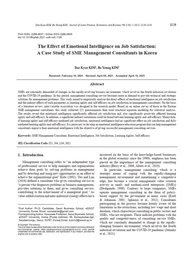The Effect of Emotional Intelligence On Job Satisfaction - A Case Study ...