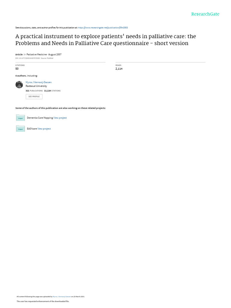 Short Palliative Care Needs Questionnaire | PDF | Palliative Care ...