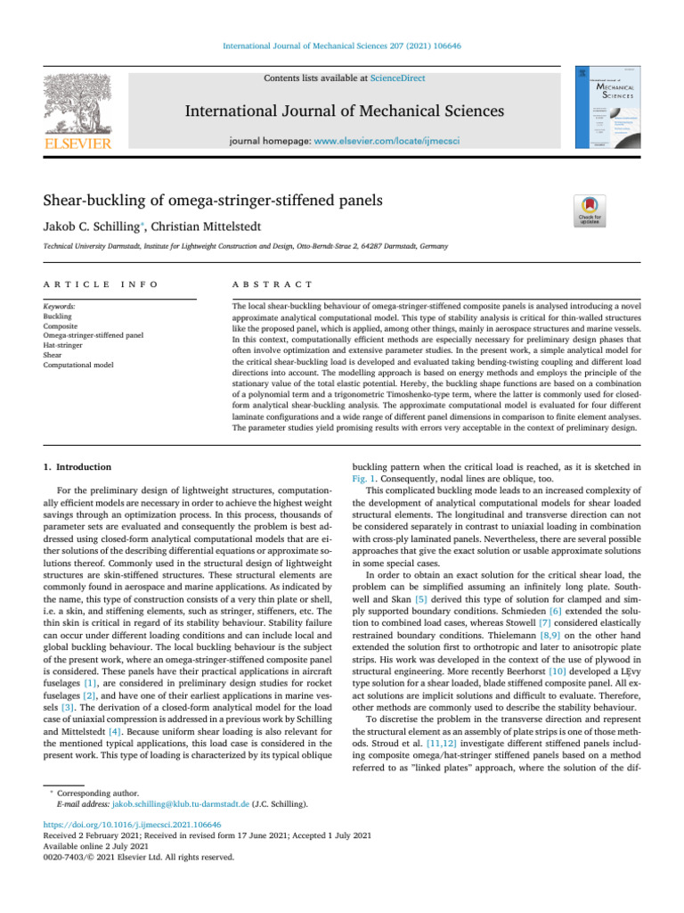 Shear-Buckling of Omega-Stringer-Stiffened Panels | PDF | Buckling ...