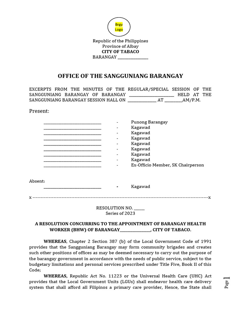Barangay Health Worker Appointment Resolution | PDF | Government