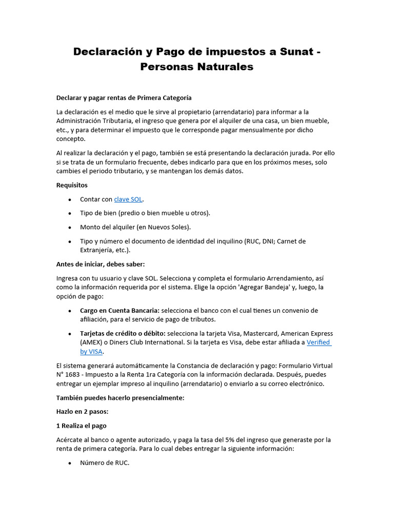 Declaración y Pago de Impuestos SUNAT | PDF | Visa Inc. | Tarjeta de ...