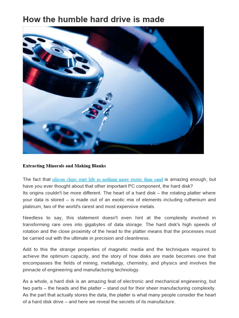 How The Humble Hard Drive Is Made | PDF | Platinum | Hard Disk Drive