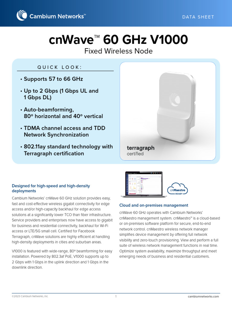Cambium Networks Data Sheet 60GHz Cnwave V1000 | PDF | Data ...