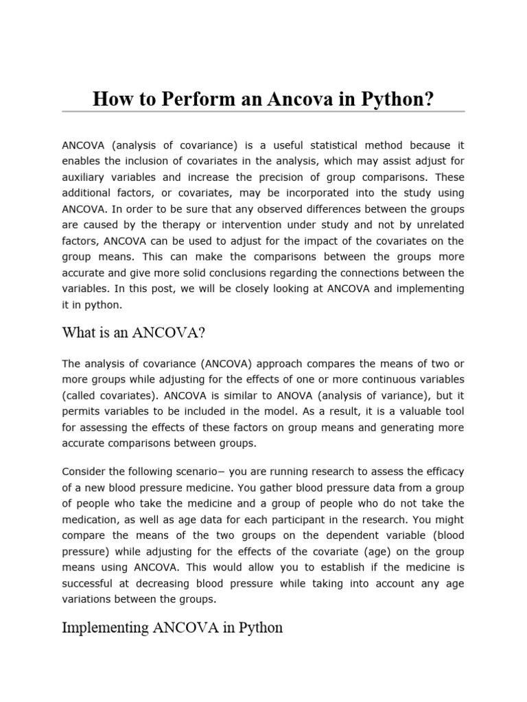 ANCOVA How To Perform An Ancova In Python | PDF | Analysis Of ...