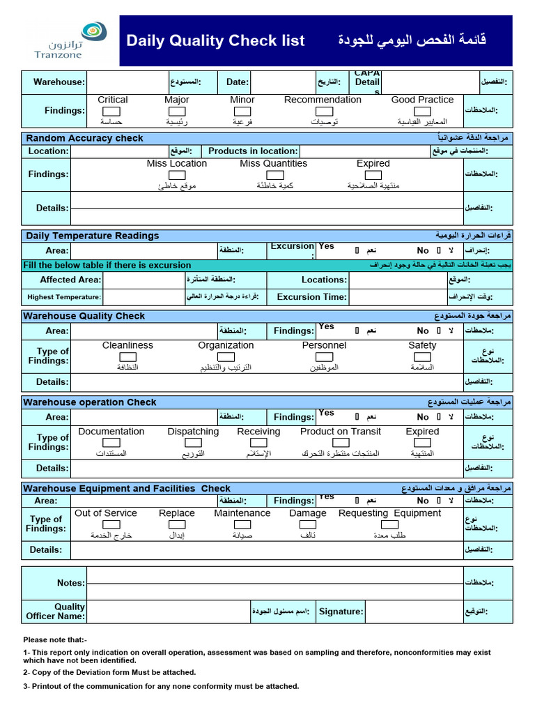 TZ33 Daily Quality Check List | PDF