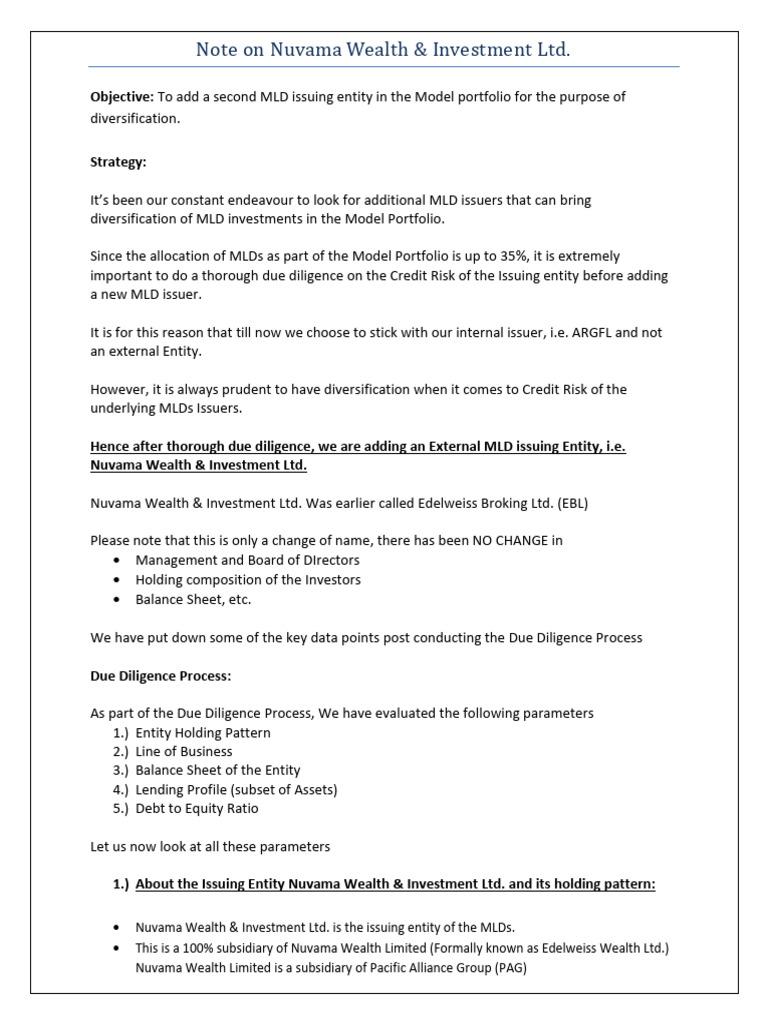 Nuvama Wealth MLD Issuer Analysis | PDF | Equity (Finance) | Investing