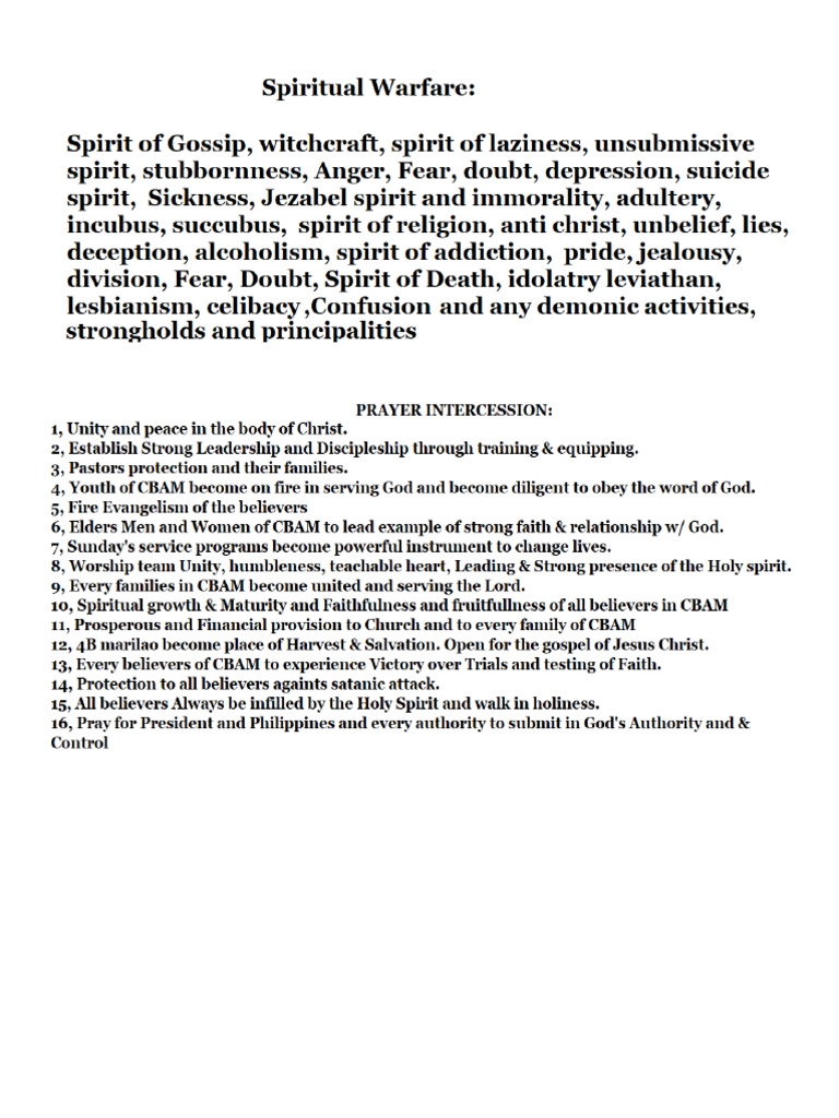 Prayer Warfare and Intercession | PDF