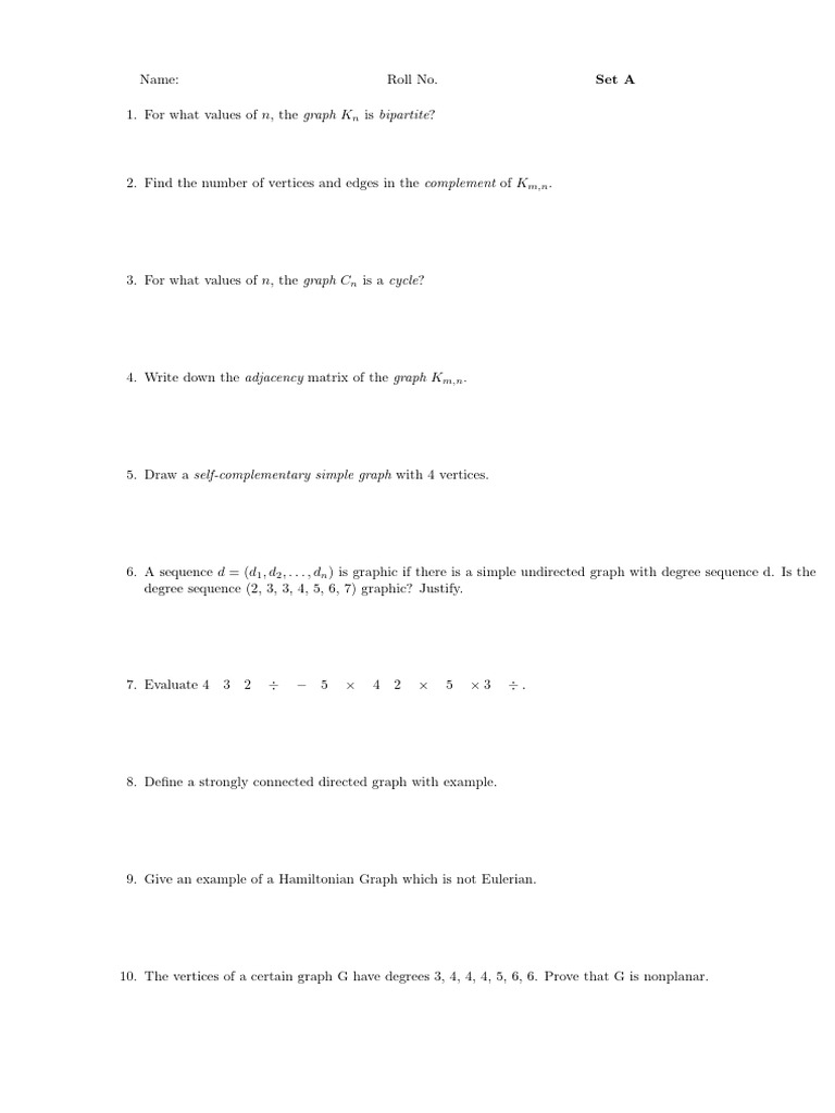 Graph Theory Problems and Examples | PDF | Discrete Mathematics | Graph ...