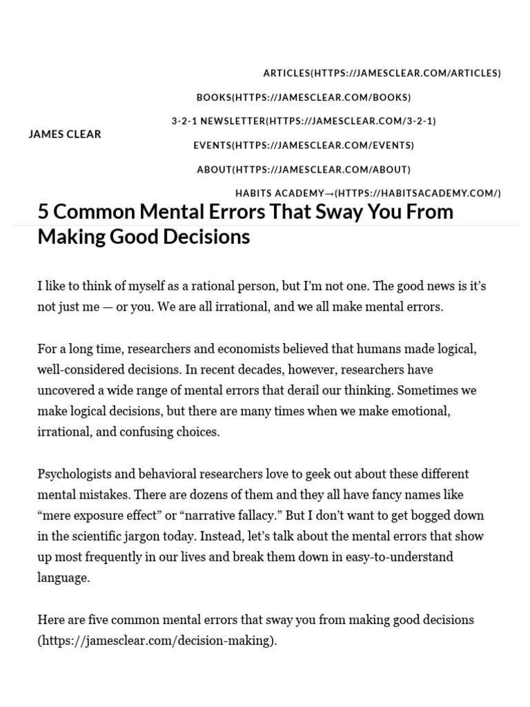 5 Mental Errors That Sway Decisions | PDF | Cognitive Psychology ...