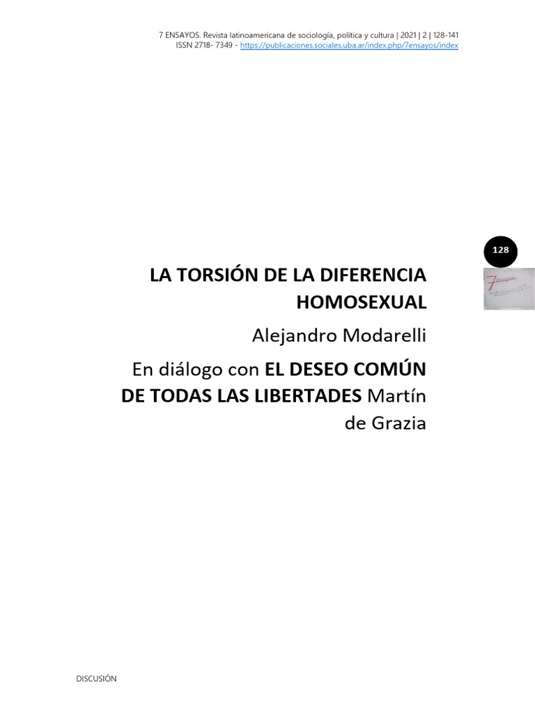 La Torsión de La Diferencia Homosexual, de Alejandro Modarelli ...