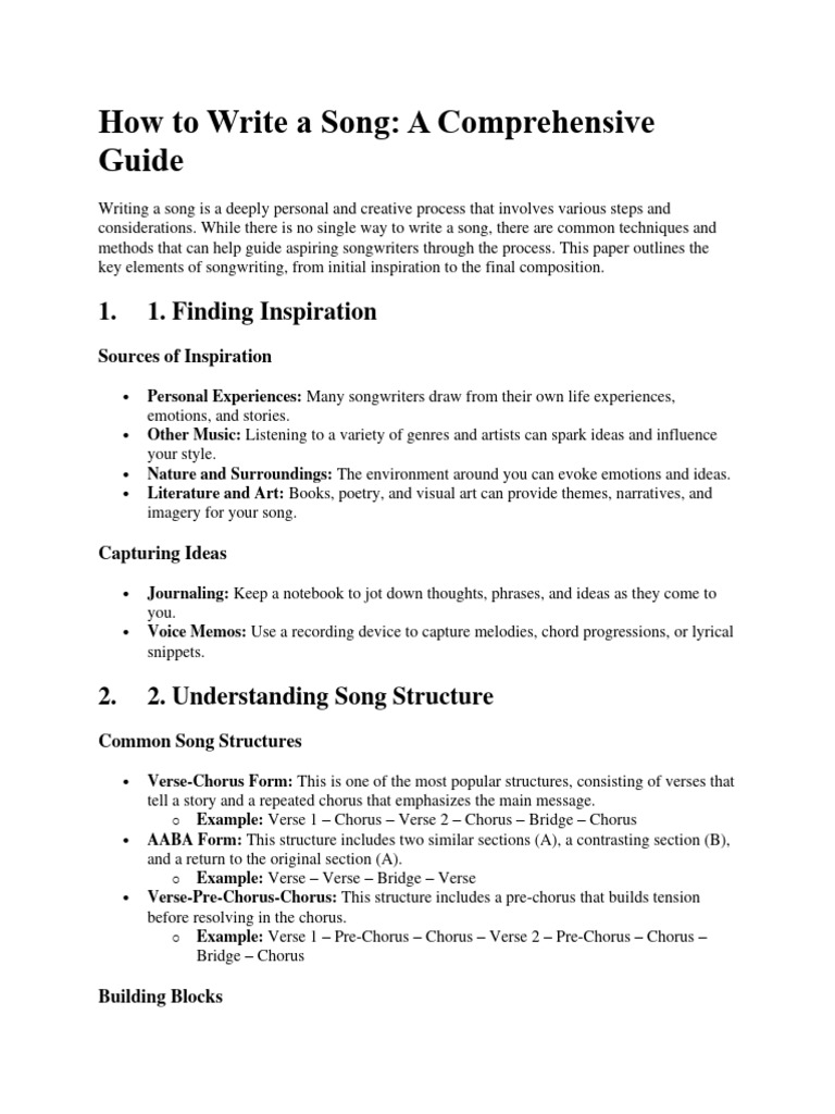 How to write a song download free pdf song structure music theory